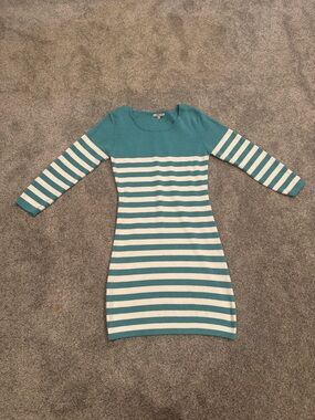 Charlotte Russe Teal and White Striped Long Sleeve Dress